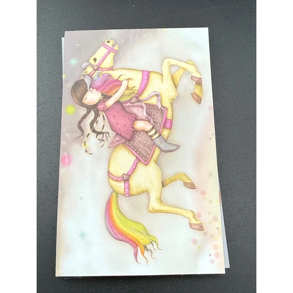 Santoro London Gorjuss Carousel Sticker and Postcard Set Rainbow Horse Girl